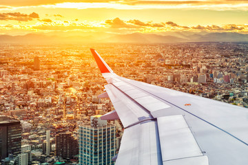 Japan Cityscape View from Airplane Window