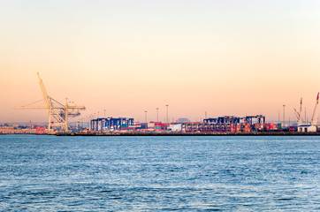 Commercial Port full of Containers at Dawn