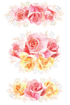 Set of roses watercolor flower bouquets