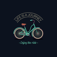 Life is a journey,enjoy the ride vector illustration of hipster bicycle in flat style.Inspirational poster for store etc