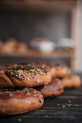 Pastries on dark wooden table background