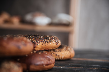 Pastries on dark wooden table background