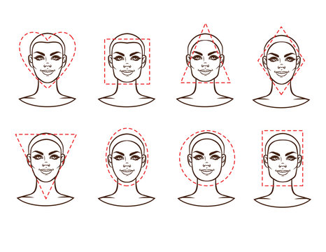 Vector illustration of face types. Female face of various types of appearance