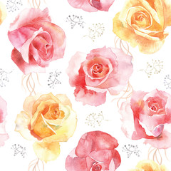 Elegance seamless color roses pattern on white background