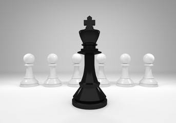 Chess business concept leadership and team. 3d rendering.