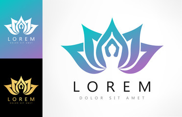 Fototapeta premium Lotus flower logo with woman silhouette
