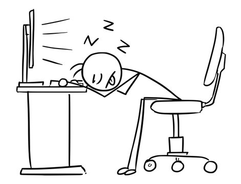 Vector Stick Man Cartoon of Man Sleeping with Head on the Office Table Tired and Overworked