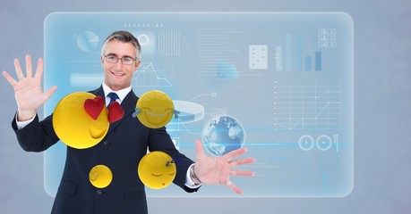 Happy businessman with emojis