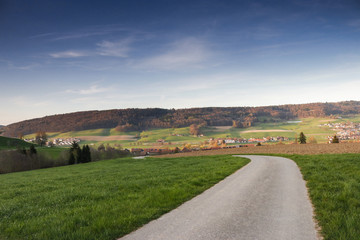 Ausblick auf kleines Dorf in der Schweiz