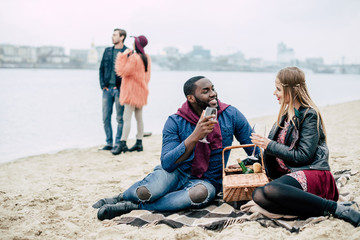 Beautiful romantic couple at picnic