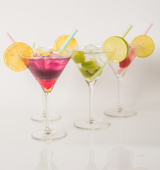 Colorful set of drinks, color drink decorated with limes, color shots
