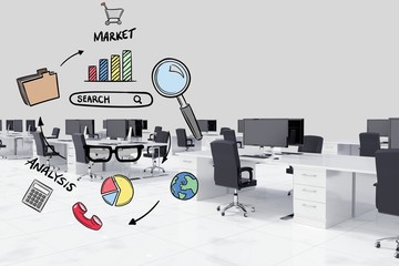 Digital composite image of market analysis diagram in office