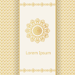 Vector banner with logo and a background in geometric style in golden colors. Template for restaurant menu, flyer, greeting card, brochure, book cover, invitation and etc.