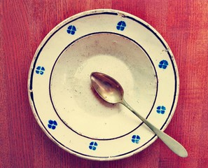 Original Antique Tableware: Plate with nickel silver Spoon.