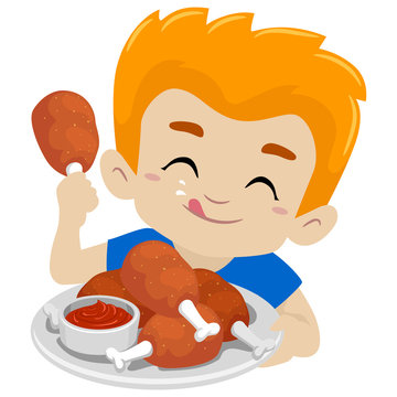 boy eating fried chicken with sauce clip art preview