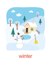 Winter card design. Winter landscape. Cartoon vector hand drawn eps 10 illustration.