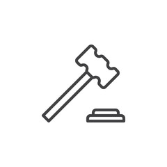 Judge hammer, gavel line icon, outline vector sign, linear style pictogram isolated on white. Symbol, logo illustration. Editable stroke. Pixel perfect