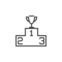 Winners podium with trophy line icon, outline vector sign, linear style pictogram isolated on white. Symbol, logo illustration. Editable stroke. Pixel perfect
