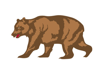 Brown bear mascot. Design element for logo, banner, icon or emblem. Graphic symbol of nature, forest, wildlife and wild animal. Retro illustration of grizzly on white background