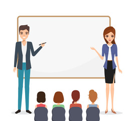business man and business woman presenting. illustration vector.