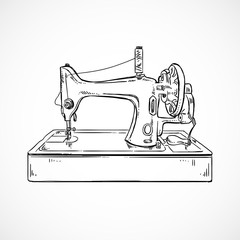 Vintage sewing machine. Hand sketched sewing machine vector illustration