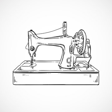 recommend clip art: Vintage sewing machine. Hand sketched sewing machine vector illustration