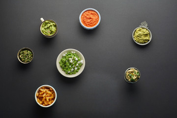 vegetarian sauce, dips, salad and pineapple pieces