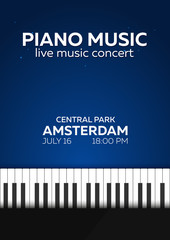 Fototapeta premium Piano concert poster design. Live music concert. Piano keys. Vector illustration.