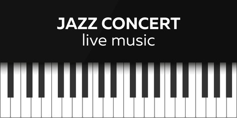 Fototapeta premium Jazz concert poster design. Live music concert. Piano keys. Vector illustration.