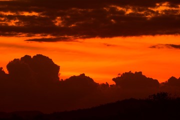sunset beautiful colorful landscape and silhouette tree mountain in sky twilight time
