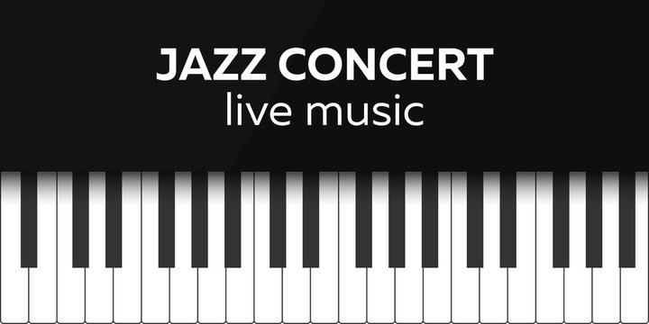 Jazz concert poster design. Live music concert. Piano keys. Vector illustration.