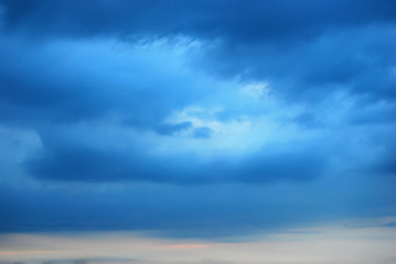 Sunset background. Deep blue sky in the evening.