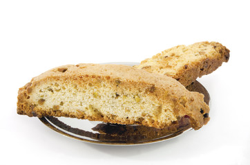 Biscotti on a silver  serving plate.