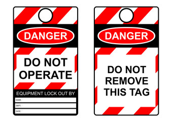 Lockout tagout health and safety tag Flat vector. - 143571516