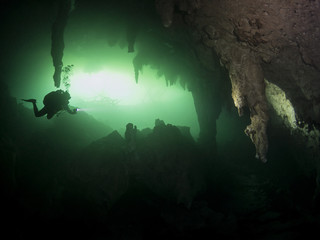 cave cavern diver diving fresh water