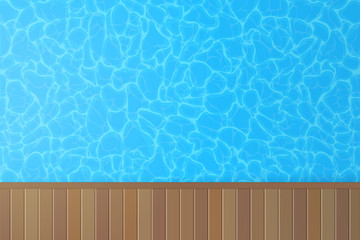 swimming pool with blue water and wooden floor top view