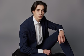 Business fashion man wearing blue suit with white shirt