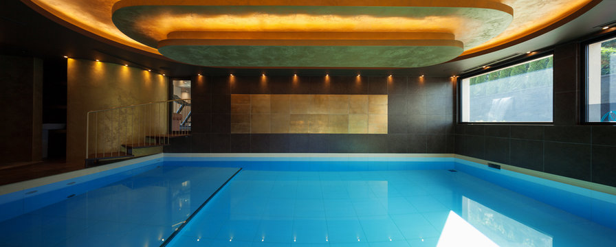 Swimming pool in a modern villa, nobody