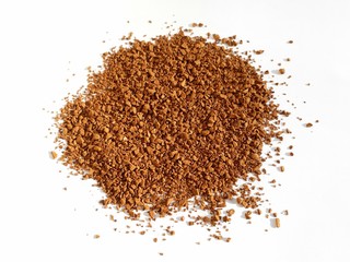 Stack of coffee on white background.