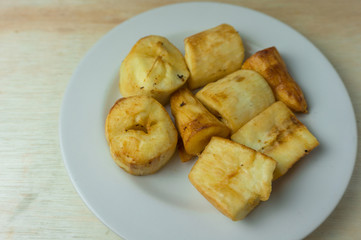 cassava fries on a plate white