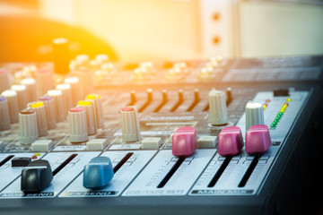 closeup audio mixer board