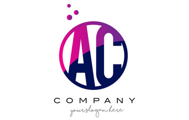 AC A C Circle Letter Logo Design with Purple Dots Bubbles