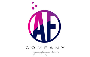 AF A F Circle Letter Logo Design with Purple Dots Bubbles