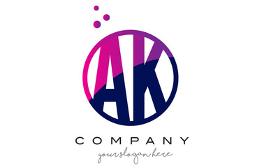 AK A K Circle Letter Logo Design with Purple Dots Bubbles