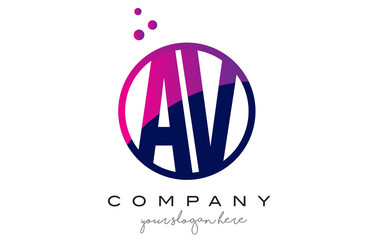AV A V Circle Letter Logo Design with Purple Dots Bubbles