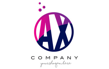 AX A X Circle Letter Logo Design with Purple Dots Bubbles