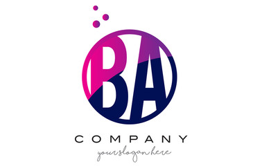 BA B A Circle Letter Logo Design with Purple Dots Bubbles