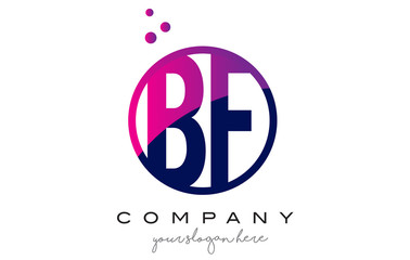 BF B F Circle Letter Logo Design with Purple Dots Bubbles