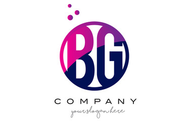 BG B G Circle Letter Logo Design with Purple Dots Bubbles