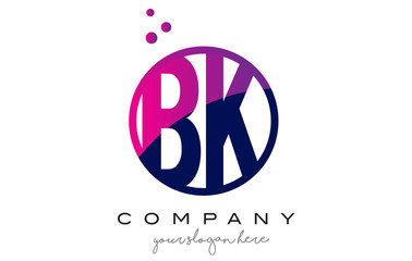 BK B K Circle Letter Logo Design with Purple Dots Bubbles